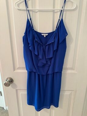 Naked Zebra Royal Blue Ruffle Spaghetti-Strap Mini Dress